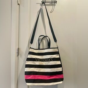 Victoria's Secret Black and White Tote with Pink Accent
